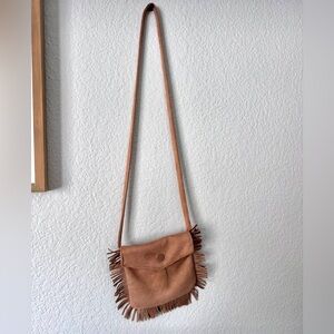 Boutique faux suede fringe pouch shoulder bag